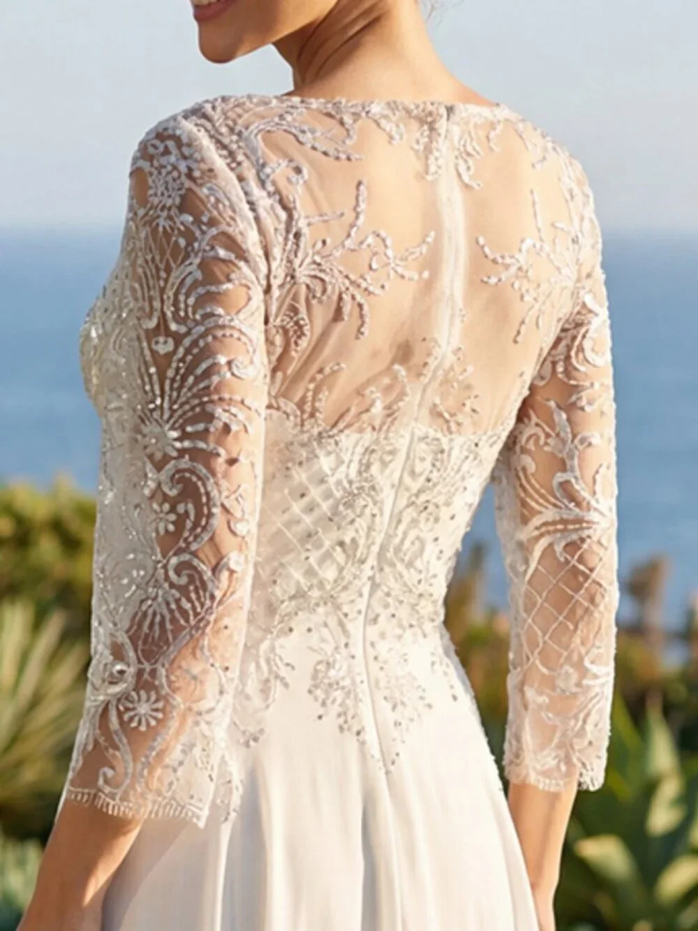 New Off White Wedding Dress w/ Sequins Embroidery & Layered Skirt JT M11-W - Picture 8 of 9